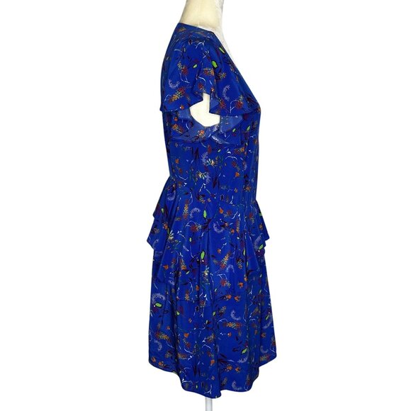 Tanya Taylor Blue Silk Wrap Dress Ruffle Hem Madelena Size 8 - Picture 4 of 8